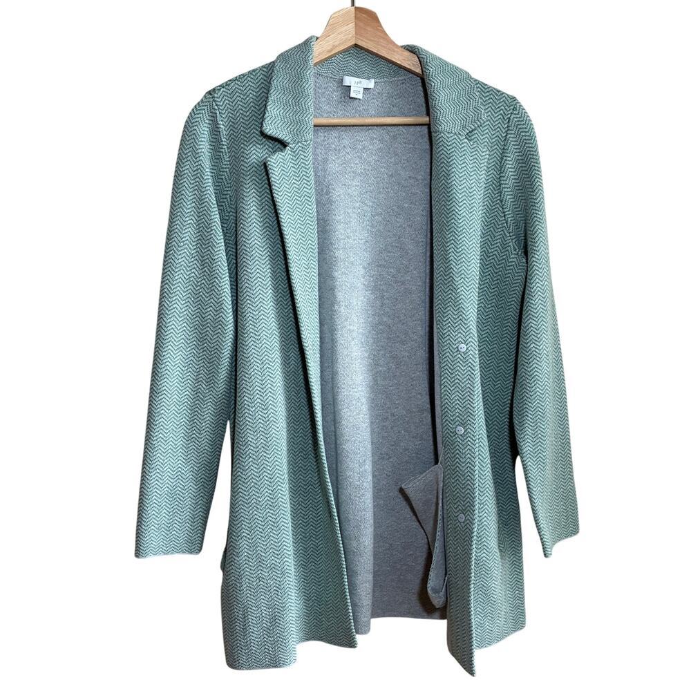 J.Jill aqua gray striped chevron cotton blend knit cardigan button women's M
